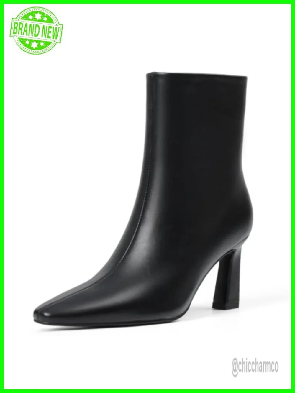 Faux Leather Kitten Heel Ankle Boots Side Zipper Pointed Toe Booties Women's